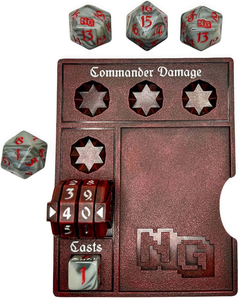 NERD GEAR Store Commander Essentials Kit - Ultimate Accessory for MTG Commander EDH - MTG Command Zone Tray - Health Counter - Spin Down Dice - Dry Erase Tokens (Chaos Red) - Image 4